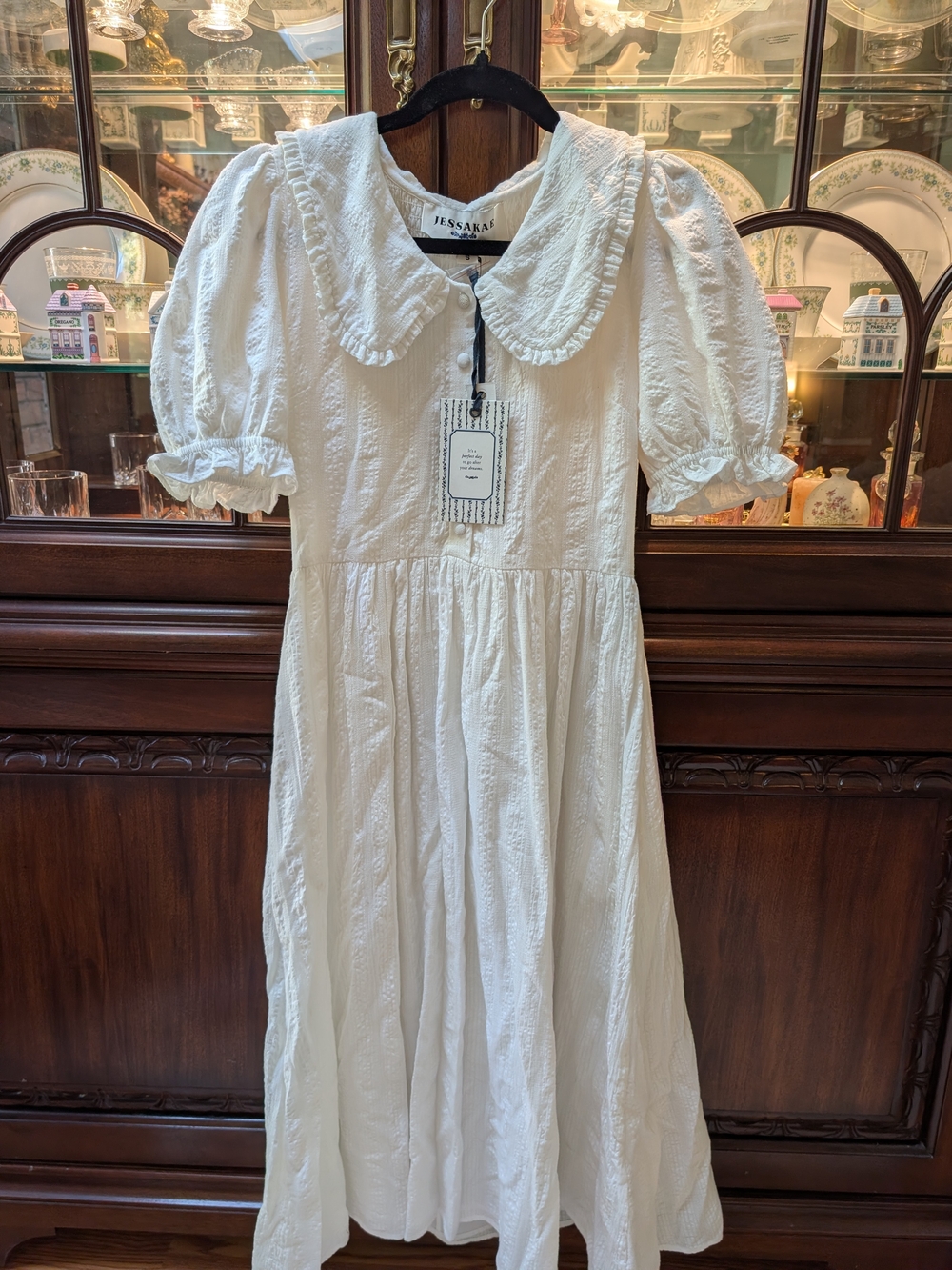 NWT Jessakae Pyper Dress White Puff Sleeves And Peter Pan Collar
